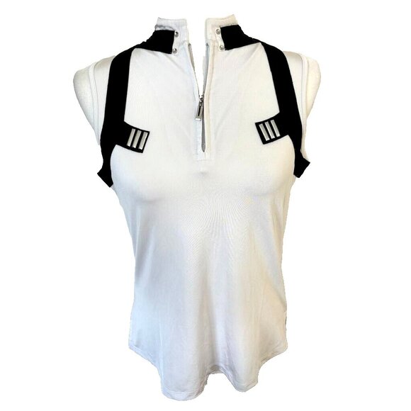 JAMIE SADOCK Sleeveless Golf Polo Shirt Top Size Small White Black 1/4 Zip - Picture 1 of 6